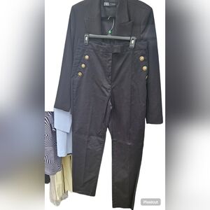 Zara Black Pantsuit with Gold Button Details! Wear Only Once ,looks New!!!